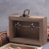 Pentagonal Star Stainless Steel Stud Hoop Earrings for Men with Wooden Box