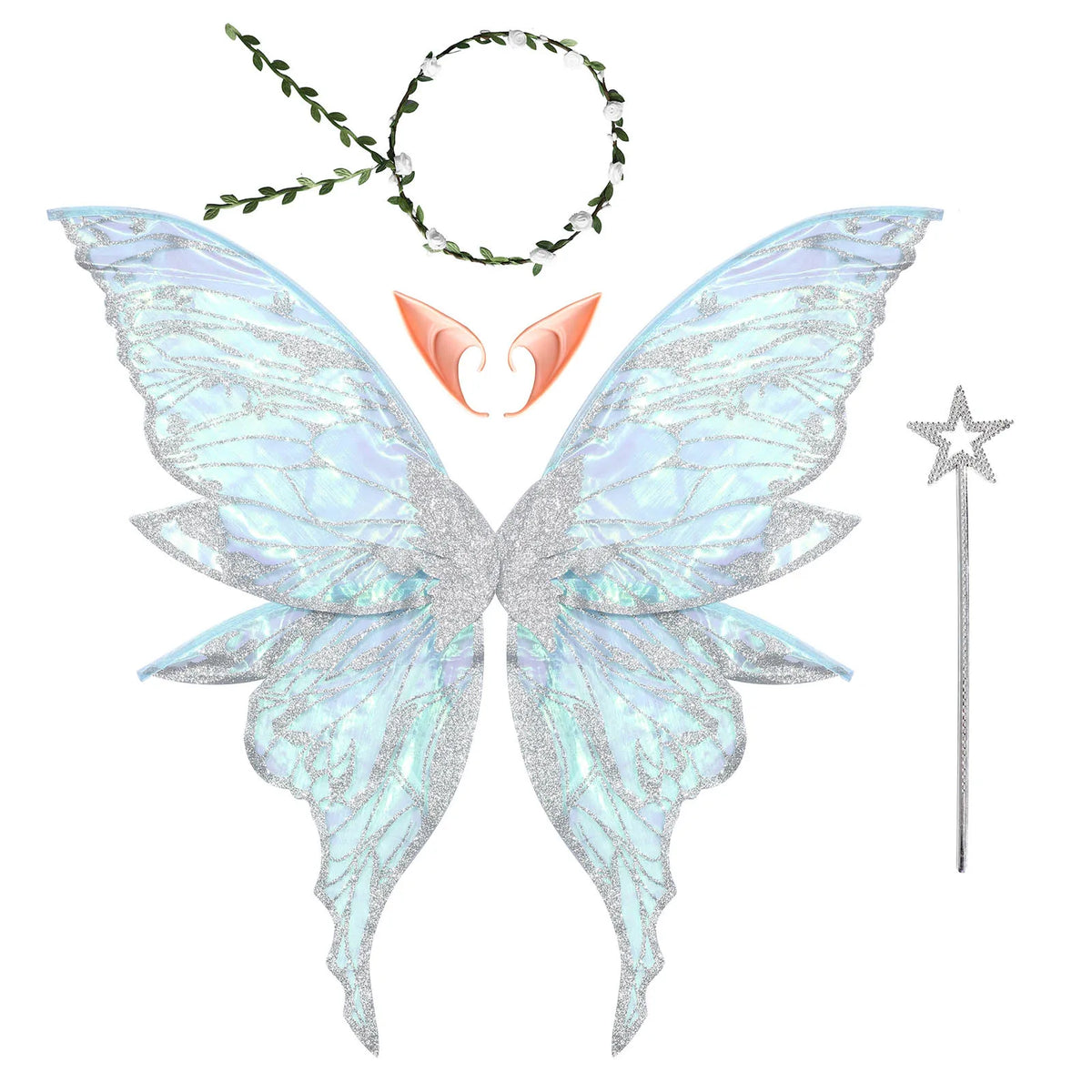 Fairy Elf Costume Wings, Ears, Wand and Hair Wreath Sets