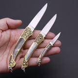 Principessa Pesca Handmade Shell Inlaid Folding Knife High Quality Sharp Brass Portable Keychain Mini Knife