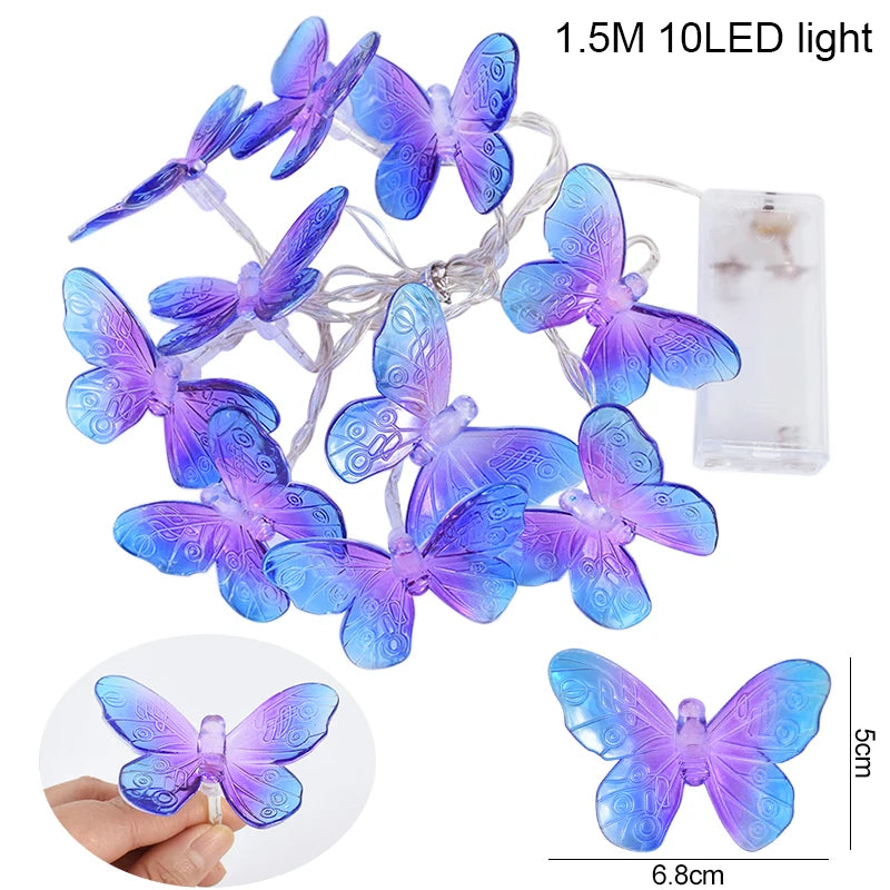 1.5M 10LED Butterfly Lights String Battery Outdoor Fairy Night Lamp Garland Party Decoration