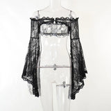 Dark Gothic Lace Long Flare Sleeve Overlay Shrug
