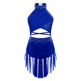Girls Dance Performance Rhinestone Fringed Dress Figure Ice Skating Dancewear