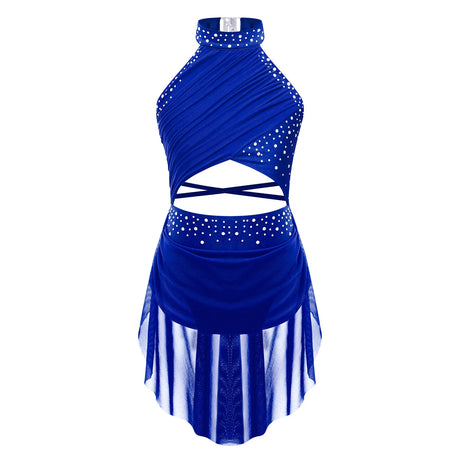 Girls Dance Performance Rhinestone Fringed Dress Figure Ice Skating Dancewear