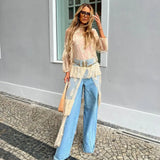 Eve's Long Sleeve Lace Duster See Through Mesh Short Front Long Back Asymmetrical Cover Ups