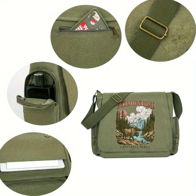 Yellowstone Print Canvas Shoulder Bag Crossbody Messenger Bag