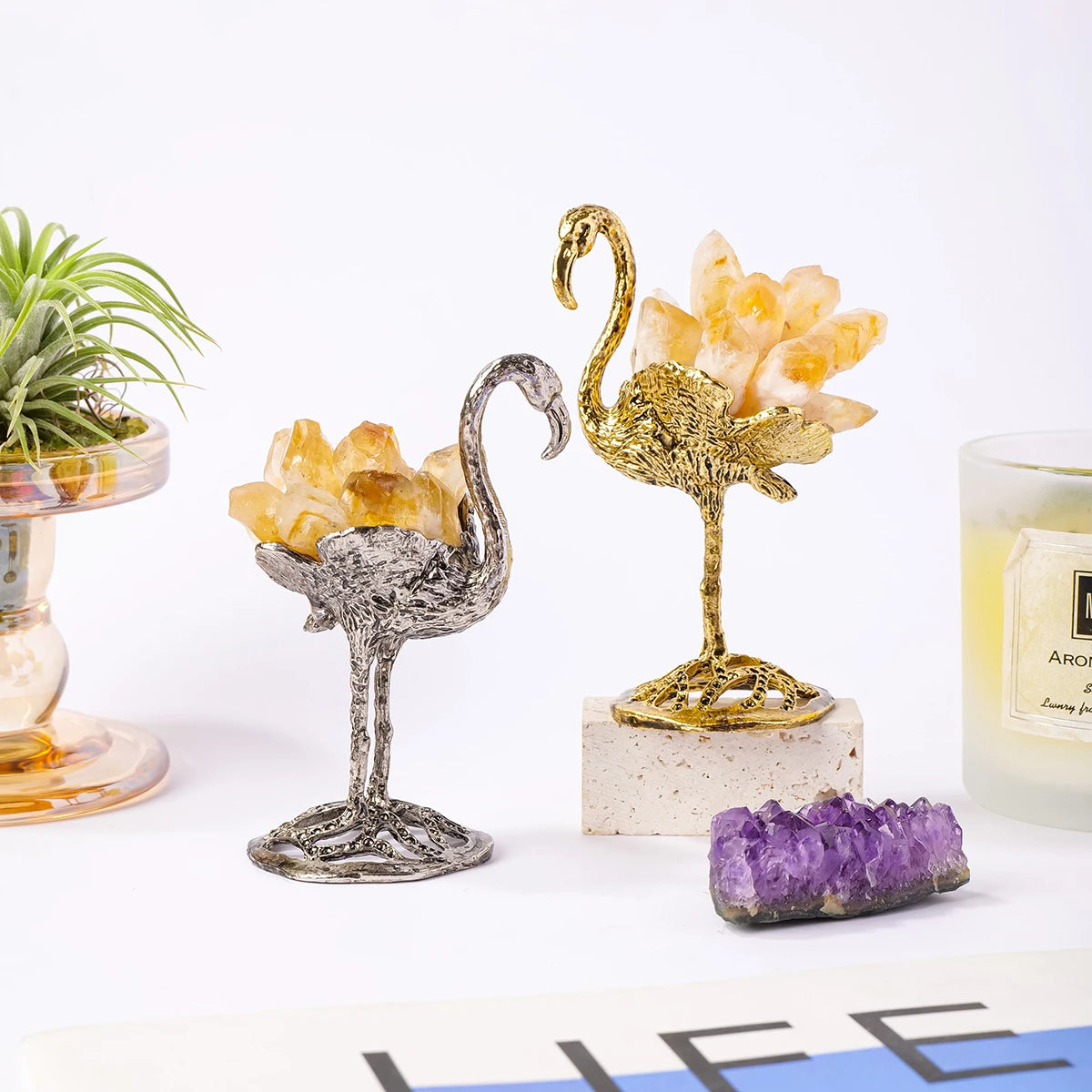 Natural Crystal Amethyst Citrine Flamingo Home Decor