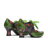 Sarah's Genuine Leather Green Pumps Heels Ribbon Lace Tie Shoes