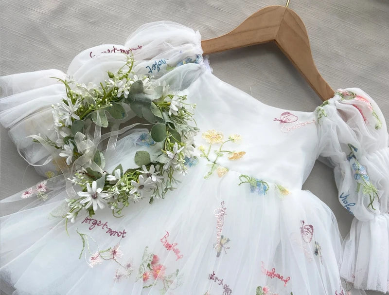 Fairy Faith's Baby Toddler Girls Birthday Dress Embroidered Butterfly Flower Girls Dress