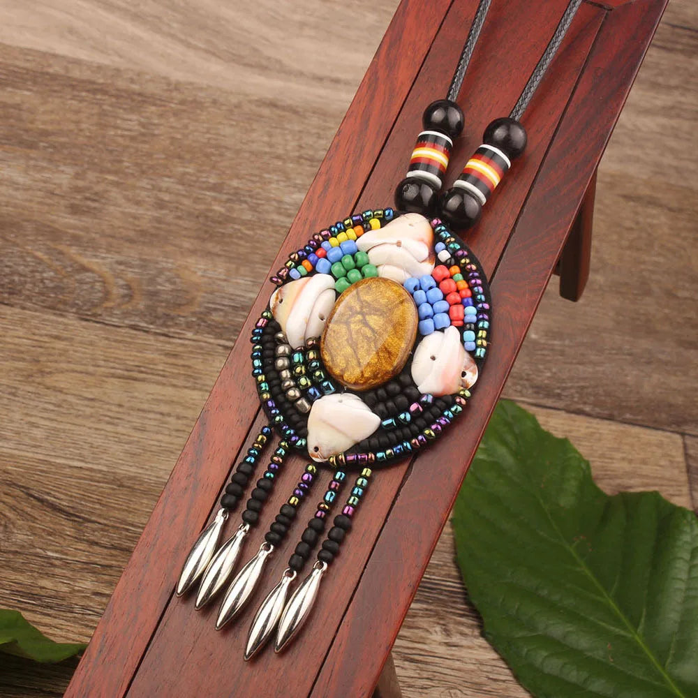 Handmade Beaded Leather Boho Necklaces