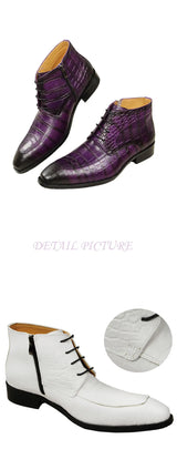 Gator Boots Pointed Toe Mens Genuine Leather Shoes White Purple Green