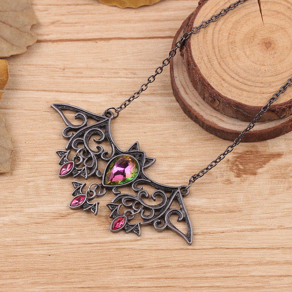 Halloween Bat Pink Crystal Necklaces