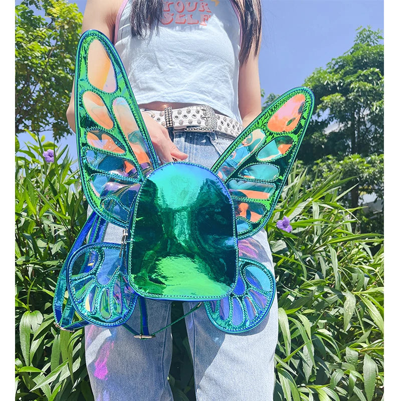 Mini Backpack Butterfly Wings Daypack Holographic Leather
