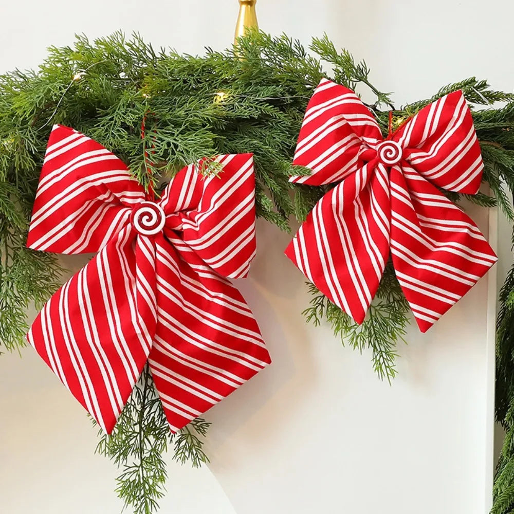 Sparkling Christmas Bow with Ribbon Christmas Tree Bowknot Flocked Wreath Xmas Decorations
