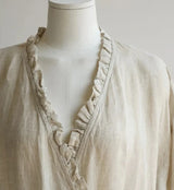 Evie's Vintage French Style Cotton Linen Dress Long Sleeveless Loose Wrap