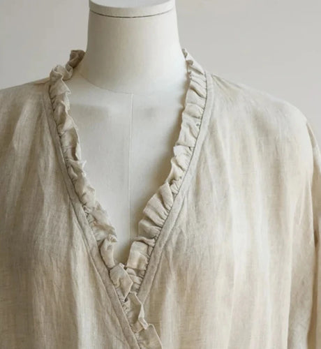 Evie's Vintage French Style Cotton Linen Dress Long Sleeveless Loose Wrap