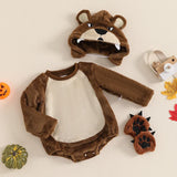 Grizzly Bear Baby Romper Set Jumpsuit with Hat and Gloves