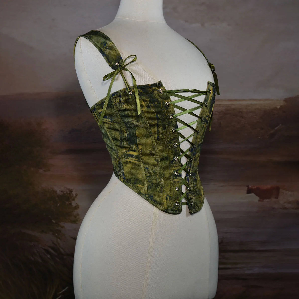 Forest Green Overbust Lace Up Front Boned Bodices With Zipper
