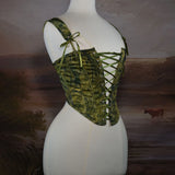 Forest Green Overbust Lace Up Front Boned Bodices With Zipper