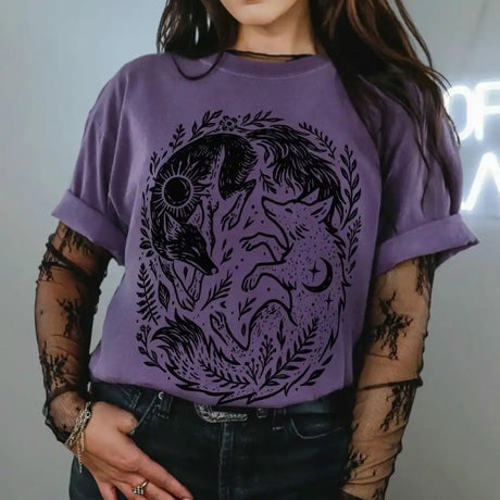 Fox Yin Yang Sun Moon T-shirt Mystical Animal Naturecore Tee Dark Academia