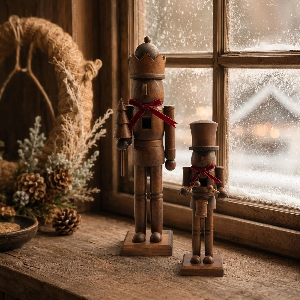 Wooden Nutcracker Christmas Decor With Red Bow Xmas Decor