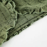 Y2k Dark Green Long Sleeved Ruffle Top Matching Skirt Goblincore