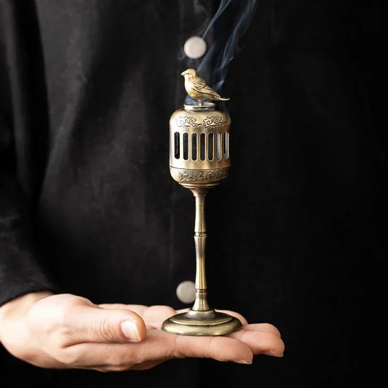 Brass Censer Incense Smoker Holder Bird House Ornaments Home Decor