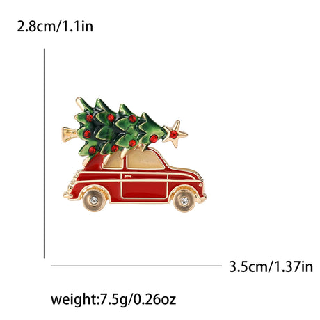 Christmas Tree Red Car Brooch