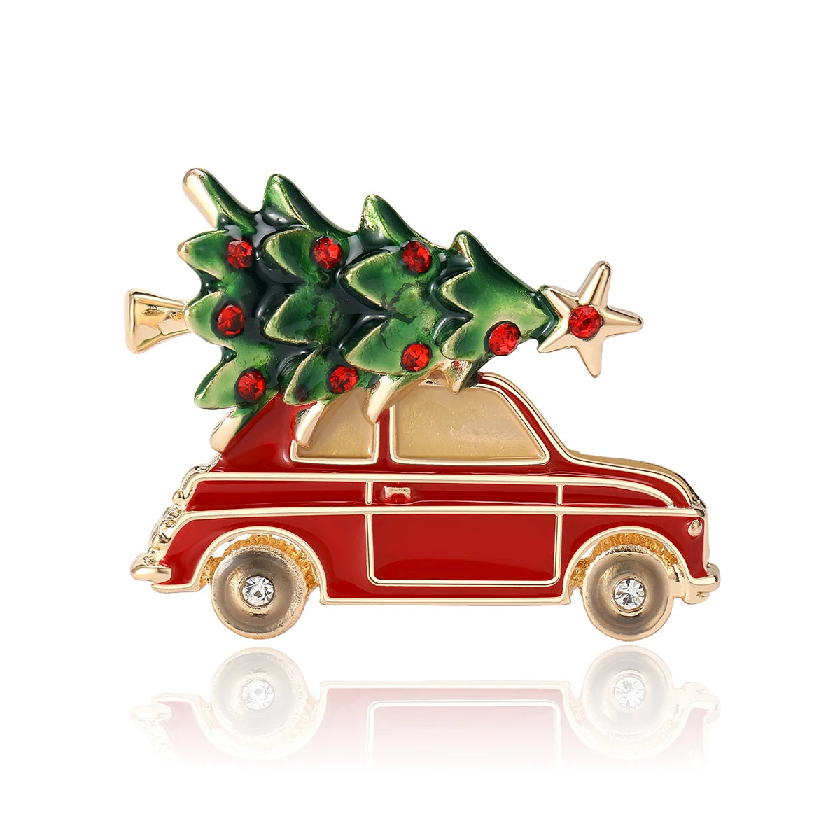 Christmas Tree Red Car Brooch