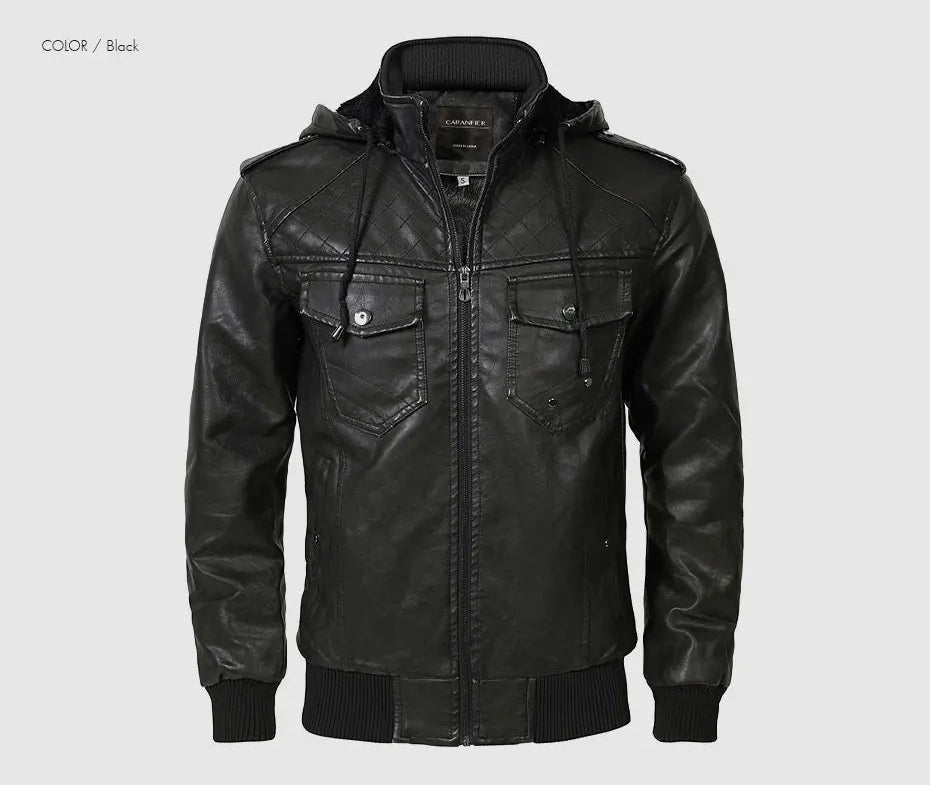 Woodsman PU Leather Jacket Cashmere Fleece Lined Hoodies