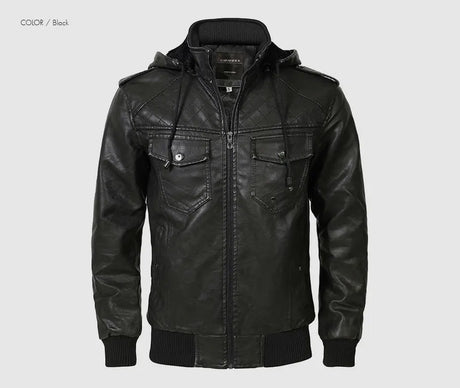 Woodsman PU Leather Jacket Cashmere Fleece Lined Hoodies