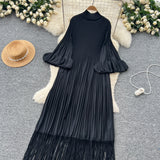 Petal Sleeves Pleated Tassel Dress Eight Colours
