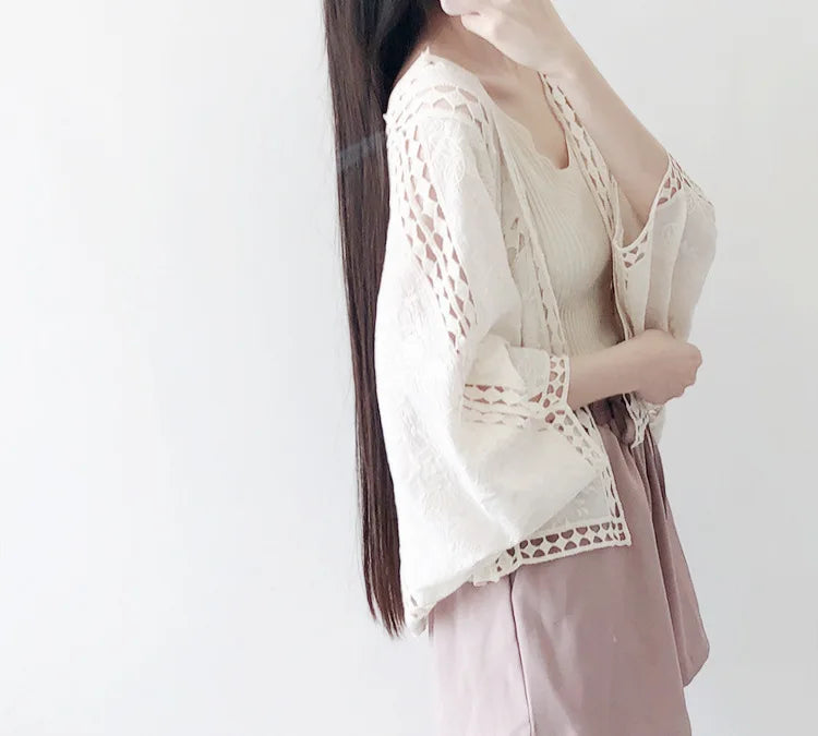 Faith's Cotton Linen Open Stitch Embroidered Summer Cover-Ups
