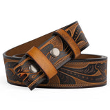 Genuine Leather Vintage Belt No Buckle Embossed Cowhide Strap Western Cowboy Belts