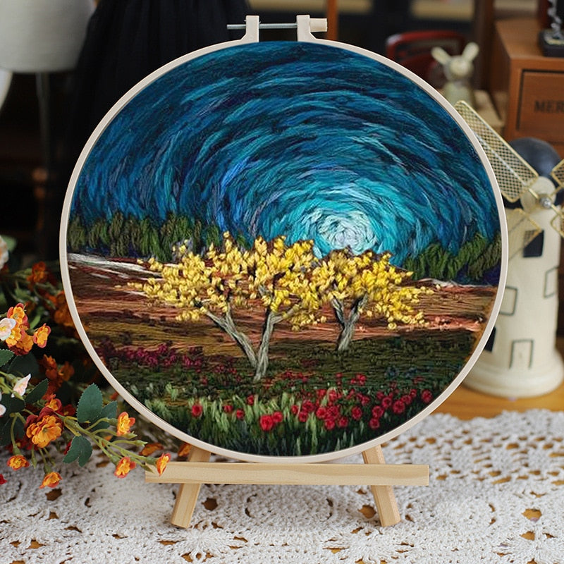 DIY Floral Landscapes Beginner Embroidery Set With Hoop DIY Craft Kits