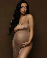Golden Goddess Pregnancy Dress Knitted Maternity Photoshoot Outfit