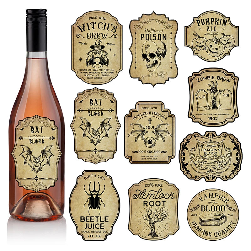 12/24pcs Halloween Witches Bottle Labels Stickers Potion Labels Halloween Decoration