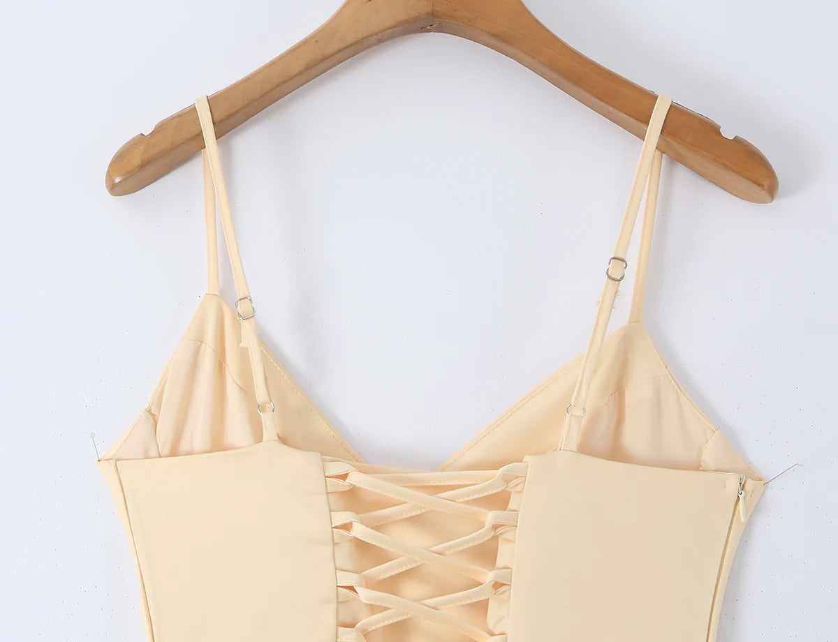 Laced Back Satin Sling Slip Dress Layering Piece