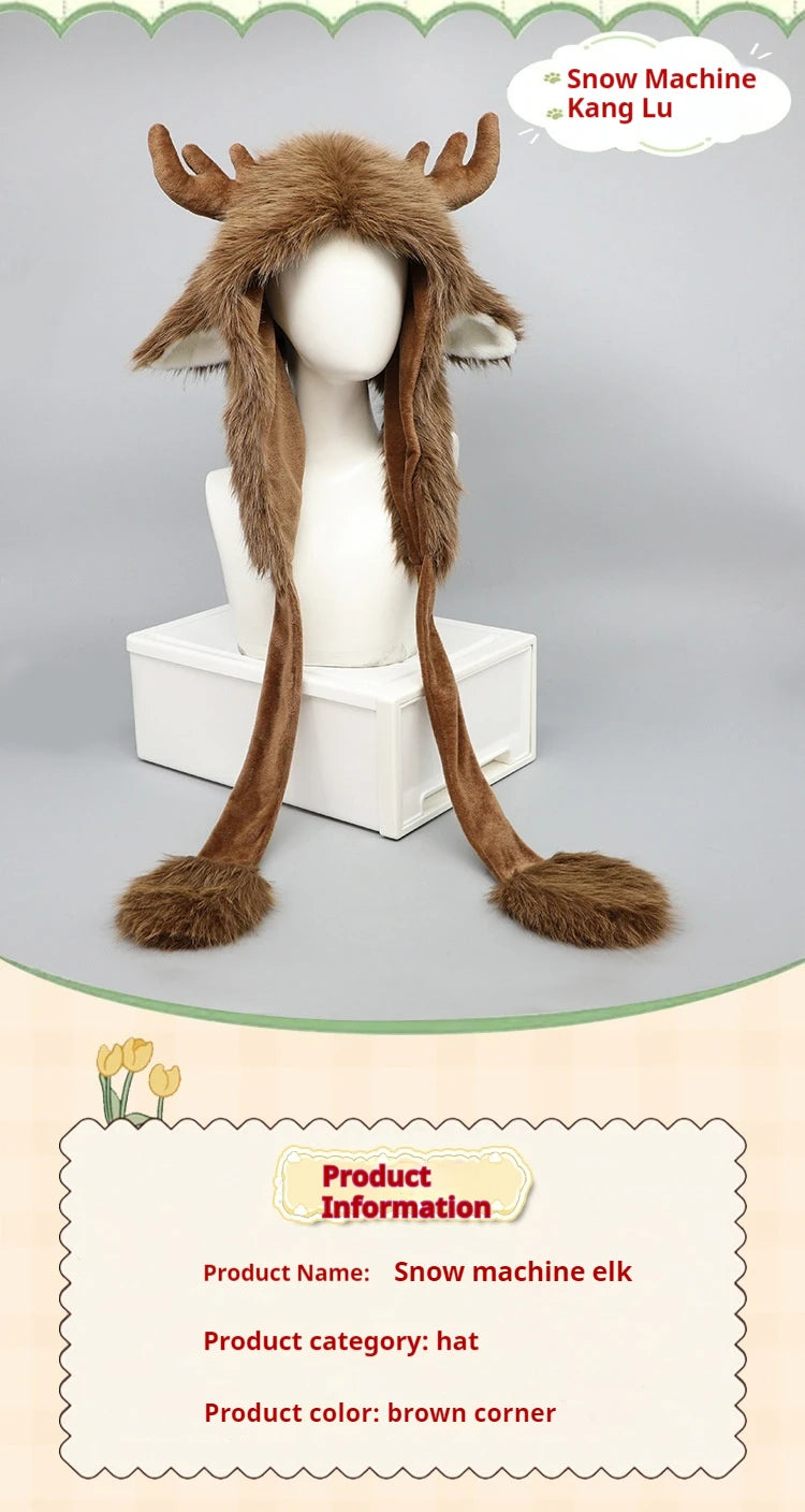 Plush Elk Winter Bomber Hat Ear Warmers