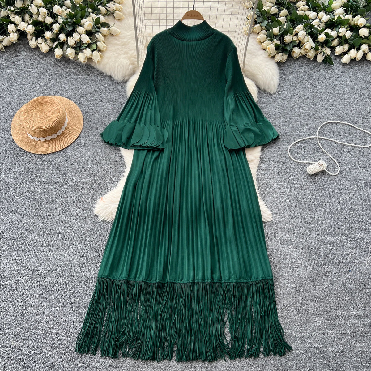 Petal Sleeves Pleated Tassel Dress Eight Colours
