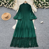 Petal Sleeves Pleated Tassel Dress Eight Colours
