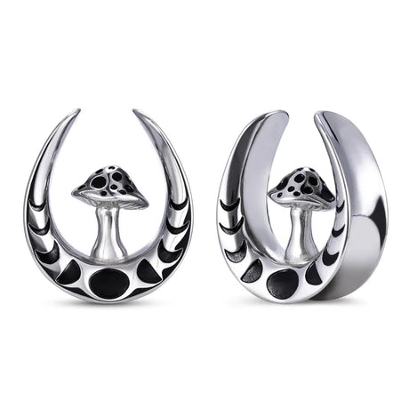 Stainless Steel Mushroom Saddle Ear Gauges Tunnels Expanders Plugs Earring Piercing Jewellery Double Flared 2PCS