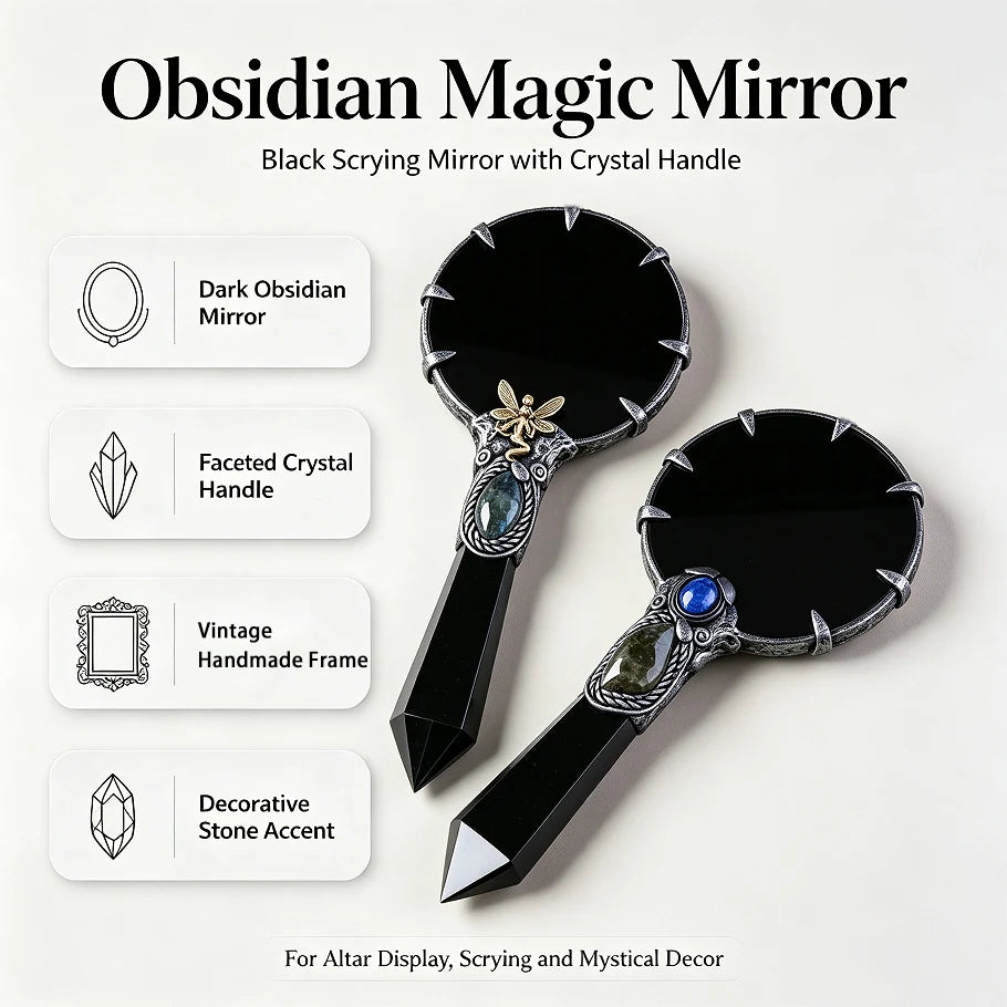 Black Obsidian Scrying Mirror Divination Plate Witch's Altar Decor