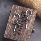 Gothic Dagger Sword Stainless Steel Huggie Hoop Earrings for Men with Wooden Box