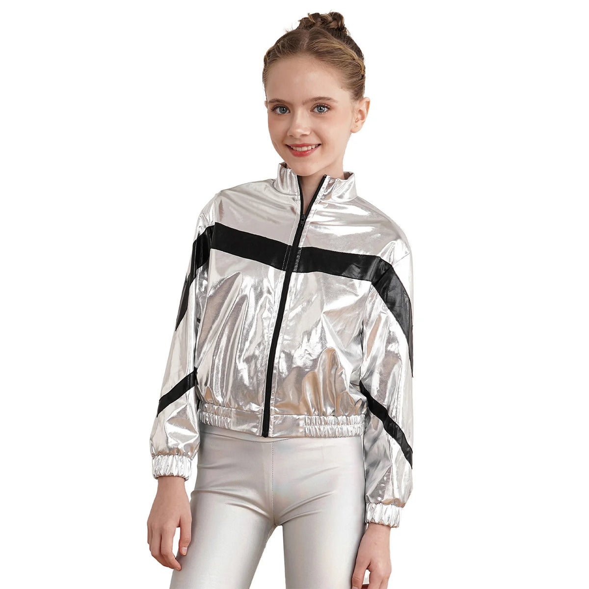 Girls Hip-hop Dance Outfit Streetwear Racer Back Tank Crop Top + Long Sleeve Jacket + Pants 3Pcs/Set