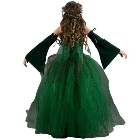 Girls Medieval Elf Cosplay Green Fairy Costume