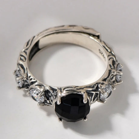 Eternal Night Forest S925 Sterling Silver Ring Agate Zircon