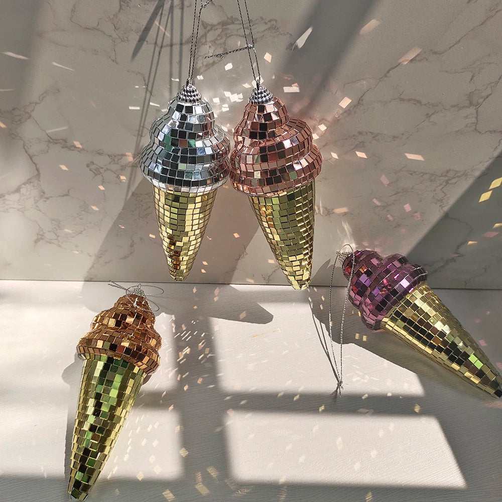 Hanging Disco Ice Cream Cone Mirror Ball Room Decor