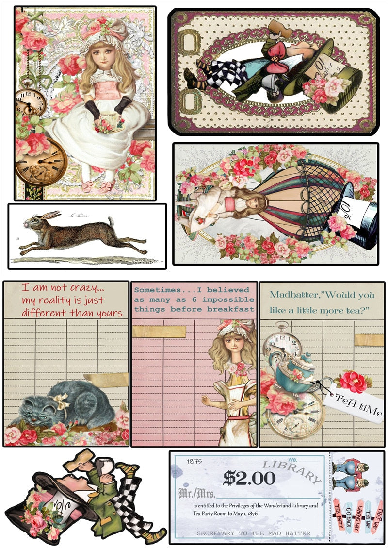 Vintage Alice In Wonderland Theme Scrapbooking Stickers