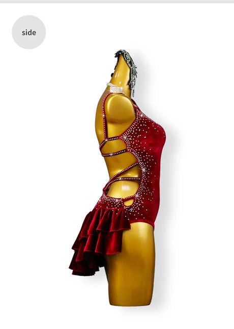 Red Velvet Latin Dance Dress Professional Cha-Cha Line Suit