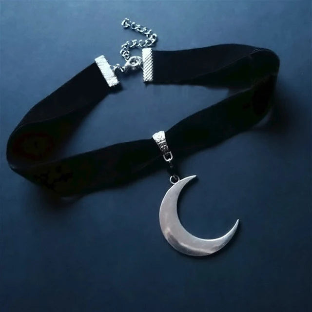 Crescent Moon Black Velvet Choker
